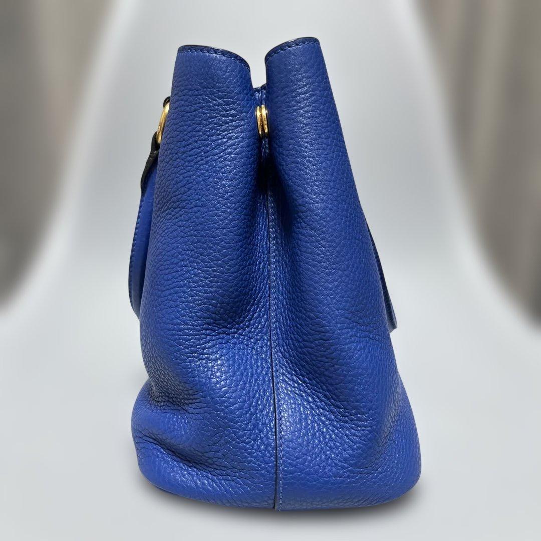 PRADA Vitello Phenix Royal Blue Leather Handbag w/ Strap #QY4INP
