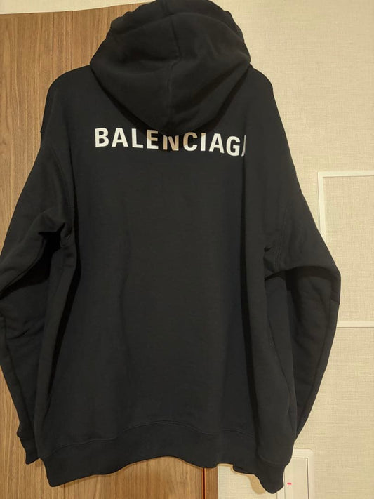 BALENCIAGA classic black hoodie, size M, dry cleaned #QYFV2C