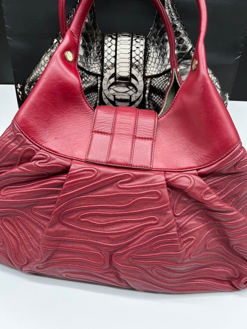 BVLGARI Chandra Red Leather Handbag Authentic Luxury #QY6PP4