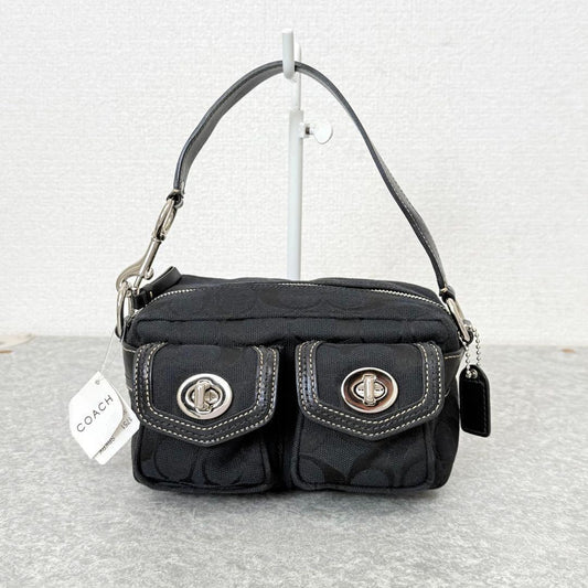 COACH Signature Black Mini Satchel Rare Turnlock #QY3W3T