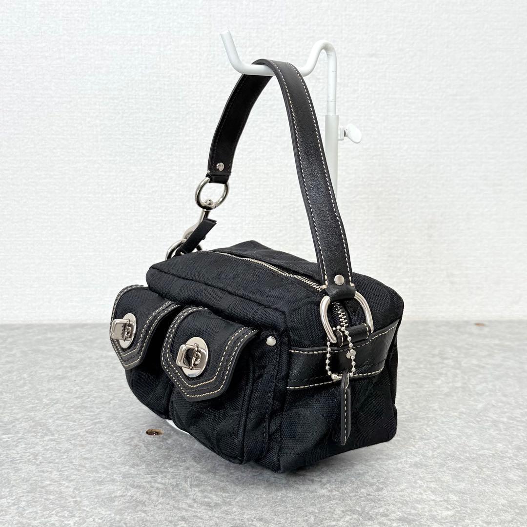 COACH Signature Black Mini Satchel Rare Turnlock #QY3W3T