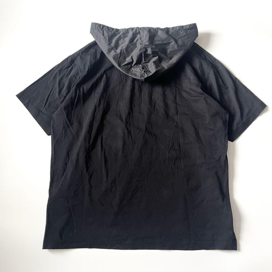 Prada Triangle Logo Nylon Panel Hoodie, Short Sleeve, Black, Size Small #QYBDJ0