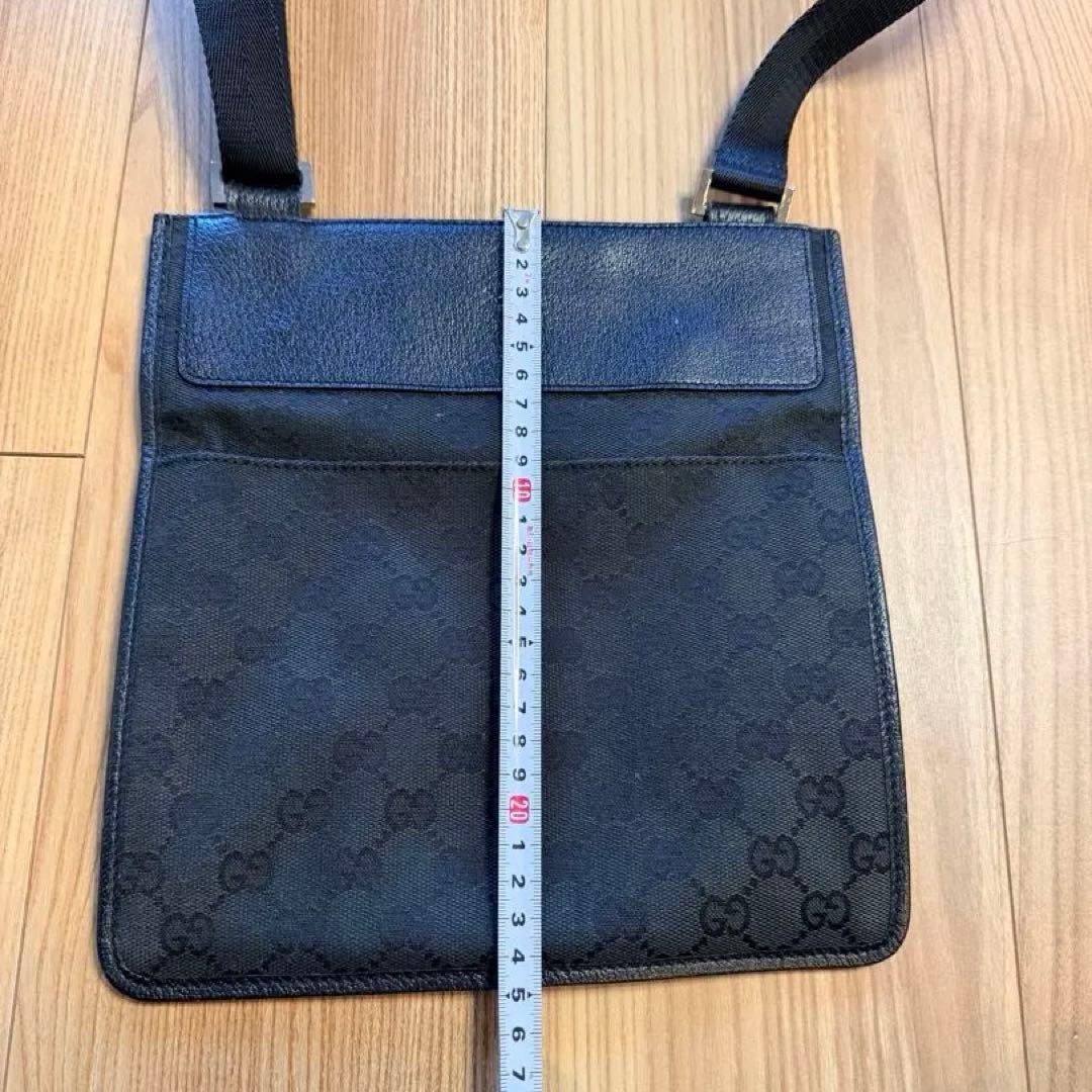 GUCCI GG Canvas Sherry Line Flat Shoulder Bag Black W24 H25 #QYC07S
