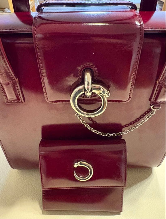 Cartier Panthère handbag and wallet set, burgundy. #QY1XT8