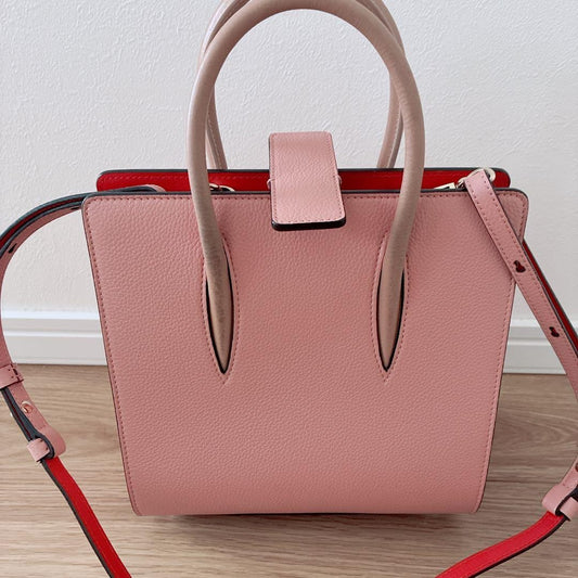 Christian Louboutin Pink Red Patent Studs Shoulder Bag W22 H23 Women #QYEKS5