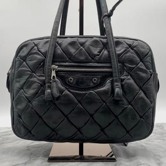 Balenciaga The Matelassé Leather Mini Boston Handbag, Black #QY7AZZ