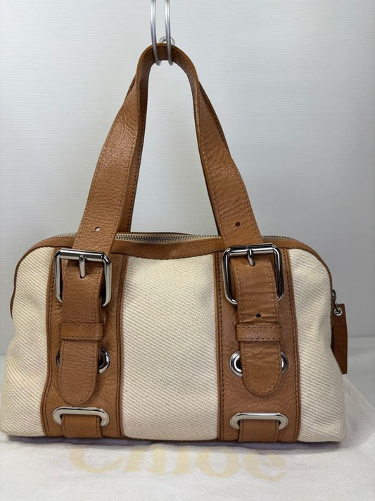 Chloé canvas and leather mini Boston bag/handbag #QY2691