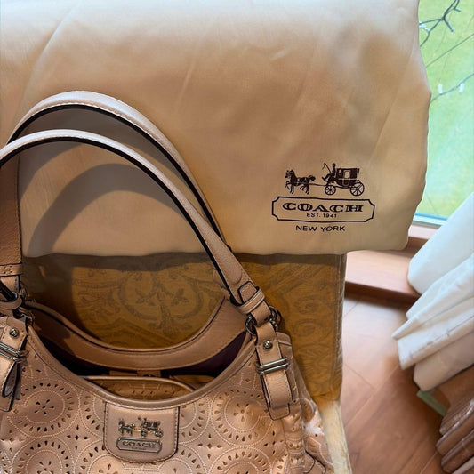 COACH handbag, perforated leather, champagne gold #QYHSH0