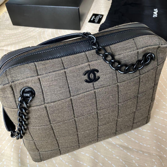 CHANEL Quilted Black Leather Handbag CC Mark Large #QY68CU