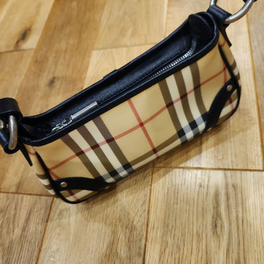 BURBERRY LONDON Nova Check Canvas Leather Shoulder Bag Italy #QY4ZNI