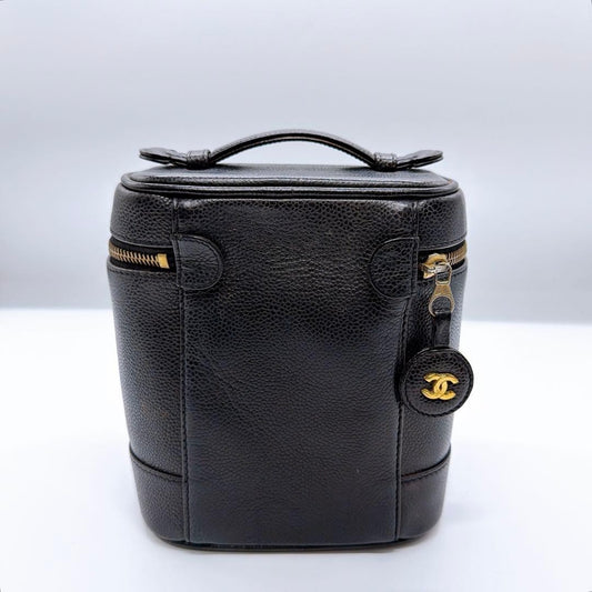CHANEL Caviar Skin Coco Mark Vanity Bag Handbag #QYA4U1