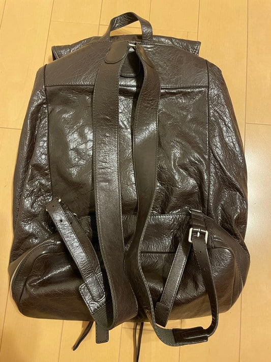 BALENCIAGA Leather Backpack Dark Brown Dust Bag #QYED9G