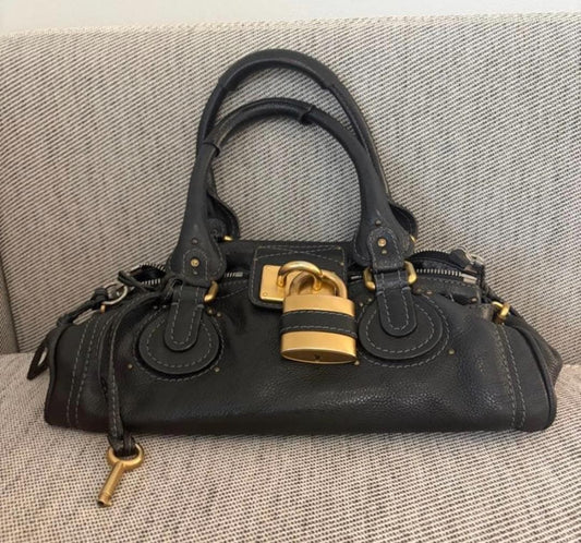 Chloe Paddington handbag with padlock, leather, black, Y2K #QYD3Q1