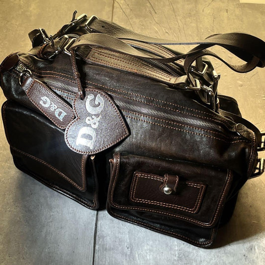 D&G DOLCE GABBANA Archive Multi Pocket Leather Bag Y2K Rare #QYJ3O3