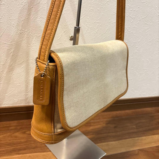 COACH Old Coach Canvas x Leather Shoulder Bag, Made in USA #QY8LBP