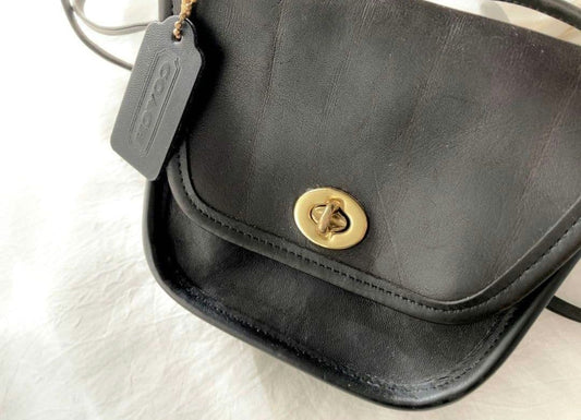 COACH Classic Turnlock Mini Shoulder Bag Genuine Leather USA 90s #QYH5N0