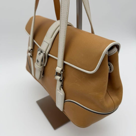 COACH Shoulder Bag, Leather, Signature Pattern, Brown, 9267 White #QY42YD