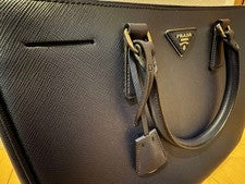 PRADA Saffiano Lux Handbag Baltique Navy W33xH23.5xD14.5cm #QY86GW