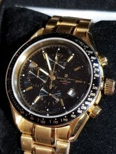 Gold IP Multi-Function Chrono 100M Water Resistant Men Watch Japanese #QYI1EE
