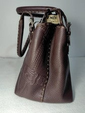 Fendi Selleria dark brown bag with horse motif embossed. #QY0O81