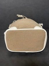 PRADA Logo Jacquard Mini Bucket Bag Drawstring White Beige #QY6H2W