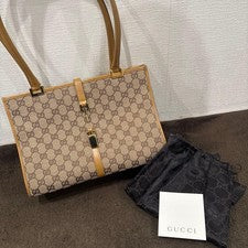 GUCCI GG Canvas Leather Handbag Beige Brown Dust Bag Authentic Card #QY4R1Z