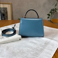 VALEXTRA Iside Micro (Old Size) Blue Leather Bag W17cm #QY0FS1