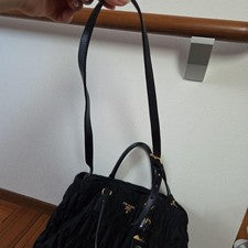 PRADA Gathered Nylon Handbag Black Nylon #QY8TLH