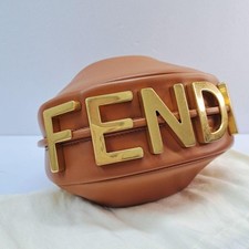 FENDI Graphic Mini 8BS081 Camel Brown Gold HW Logo Scratched #QYIGQP