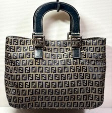 FENDI Zucchino Zucca Pattern Handbag Leather Canvas #QY2SL3