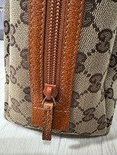 GUCCI GG Canvas Mini Handbag Beige Brown Leather Trim Zipper Pull From J #QY1BCH