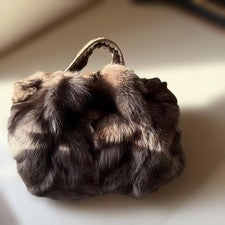 TOD'S Dark Brown Fluffy Fur Handbag Double Handle W40 H25 D20 #QY8TQL