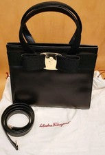 Ferragamo Vara Ribbon Handbag, 2-way, Black with Gold Hardware #QY69FW