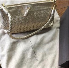 Gold Bottega Veneta Intrecciato Semi-Shoulder Bag #QYGYBW