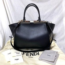 FENDI 2-way Leather Handbag Trois Jours Black #QYHT1M