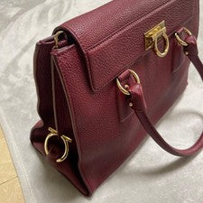 Burgundy leather handbag with gold hardware #QY6154