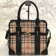 BURBERRY Nova Check Pattern Handbag Brown Leather Women #QY7BC6