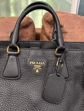 PRADA Black Leather Tote Bag with Tag #QY7BH4