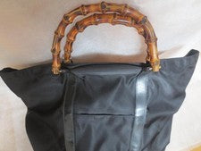 GUCCI Bamboo Large Tote Handbag Black Leather Italy W38.5 H36 D19cm From #QYDBS2