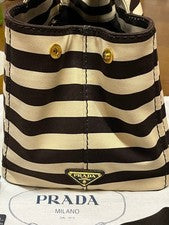 Prada Canapa Striped Brown Handbag Shoulder Bag #QY2EG3