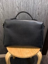 GUCCI Interlocking G 2-Way Black Grained Leather Handbag W35 #QY30WT
