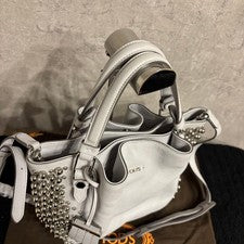 TOD'S 2-way handbag/shoulder bag, flower design, gray with studs. #QYDQFX