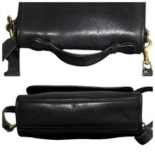 Old Coach 2-way leather shoulder bag, black, with turn-lock closure. #QYJANO