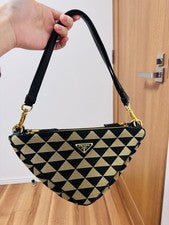 PRADA Symbol Leather x Fabric 2-Way Bag Black #QYARSR
