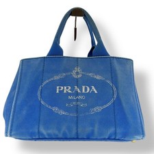 PRADA Canapa Denim Handbag Blue White Stitch Triangle Logo #QY2T3V