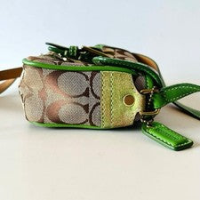 Old Coach Shoulder Bag, Brown and Green Signature Suede #QY3GDN