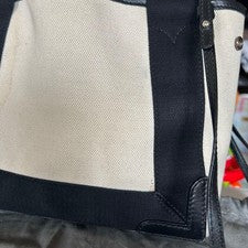 BALENCIAGA NAVY Cabas XS Tote Bag White Black Canvas With Pouch From Jap #QYB6T0