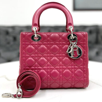 Christian Dior Lady Dior Wine Red Lambskin 2-Way Bag W24cm #QYDYSS
