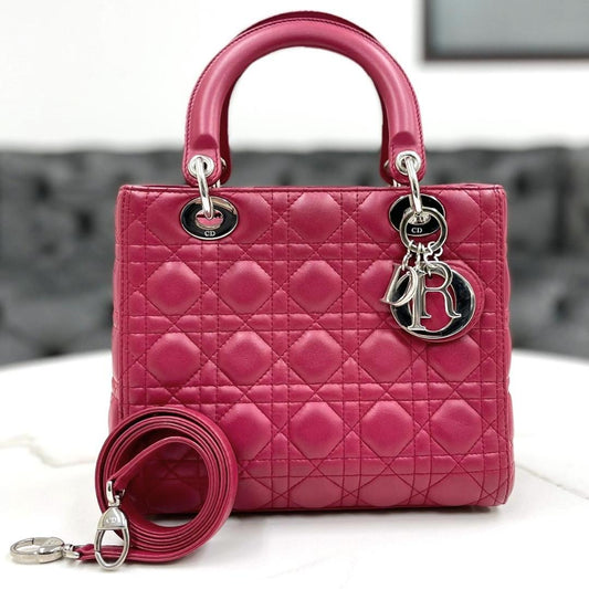 Christian Dior Lady Dior Wine Red Lambskin 2-Way Bag W24cm #QYDYSS