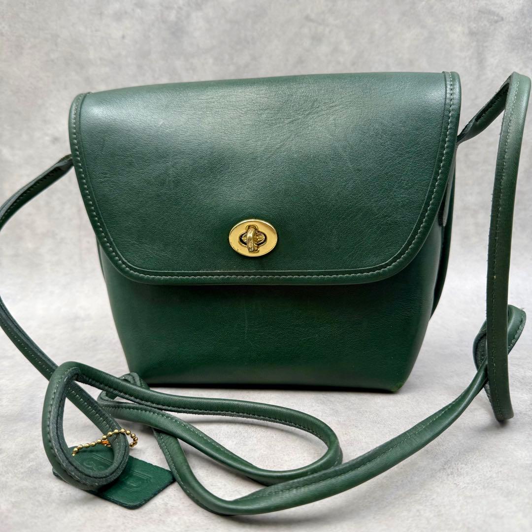COACH Old Coach Shoulder Bag, Made in USA, Green Leather #QYIGAN